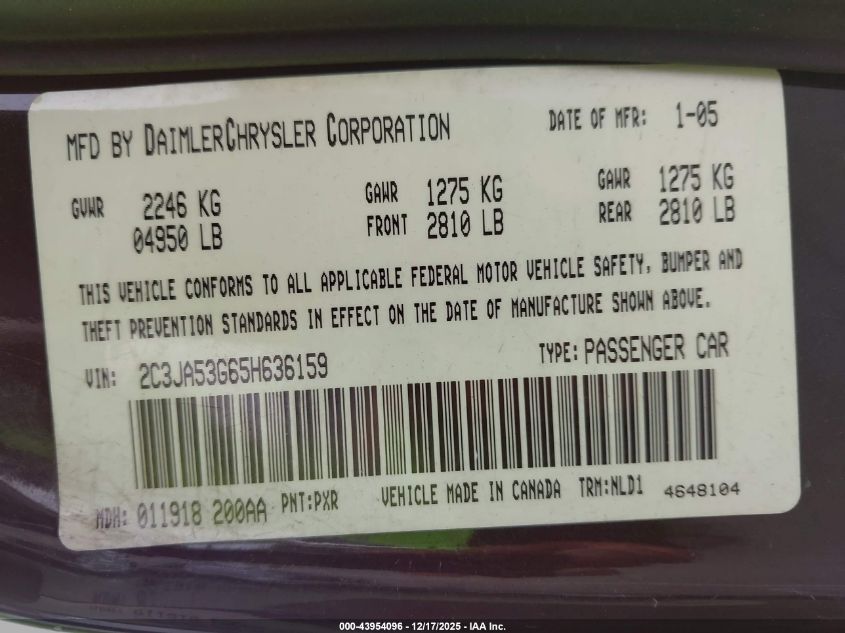2005 Chrysler 300 Touring VIN: 2C3JA53G65H636159 Lot: 43954096