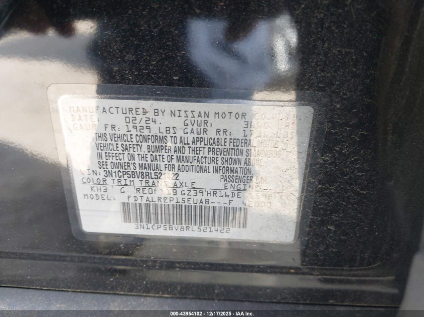 2024 Nissan Kicks S Xtronic Cvt VIN: 3N1CP5BV8RL521422 Lot: 43954102