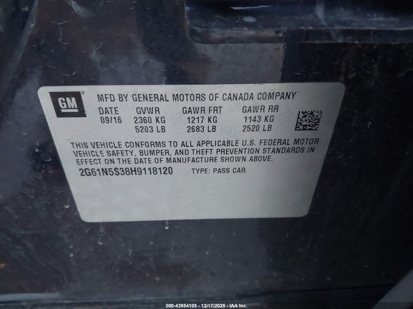 2017 Cadillac Xts Luxury VIN: 2G61N5S38H9118120 Lot: 43954105