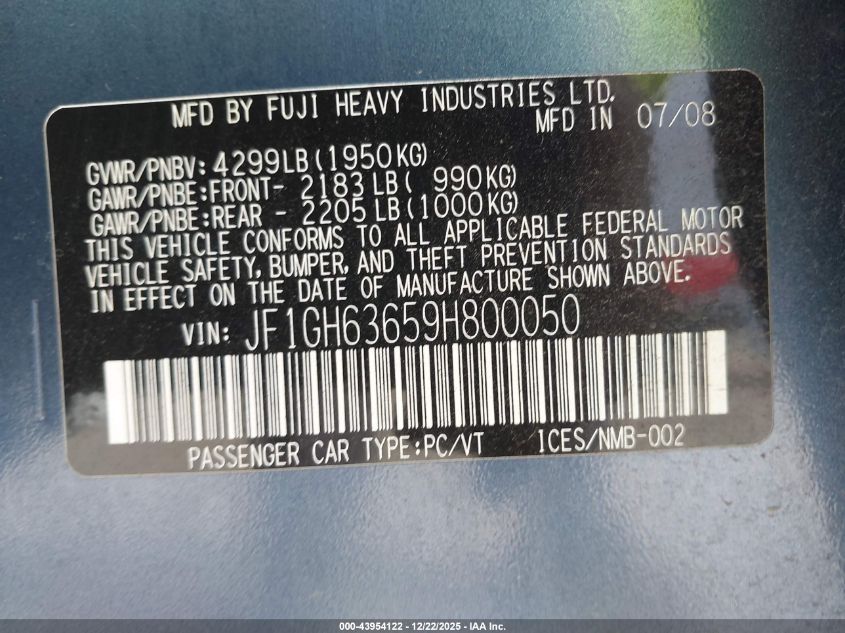 2009 Subaru Impreza Outback Sport VIN: JF1GH63659H800050 Lot: 43954122