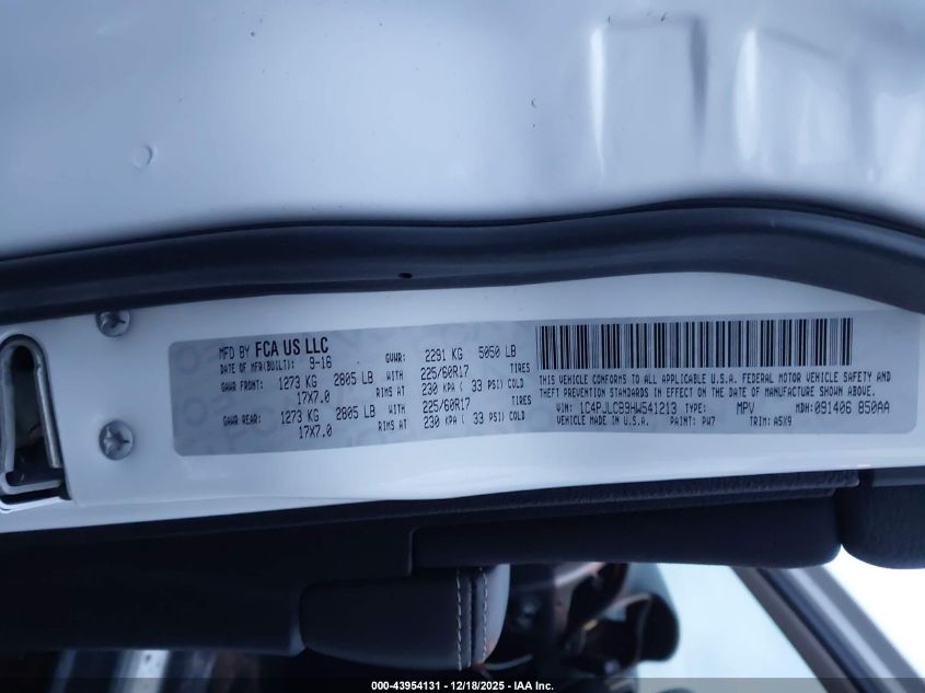 2017 Jeep Cherokee Latitude Fwd VIN: 1C4PJLCB9HW541213 Lot: 43954131