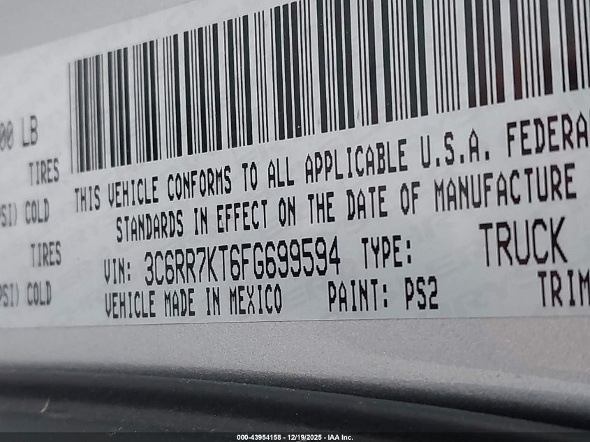 2015 Ram 1500 Express VIN: 3C6RR7KT6FG699594 Lot: 43954158