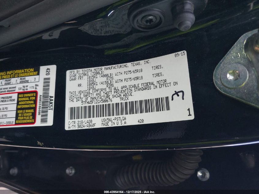 2016 Toyota Tundra Limited 5.7L V8 VIN: 5TFHW5F12GX500676 Lot: 43954164