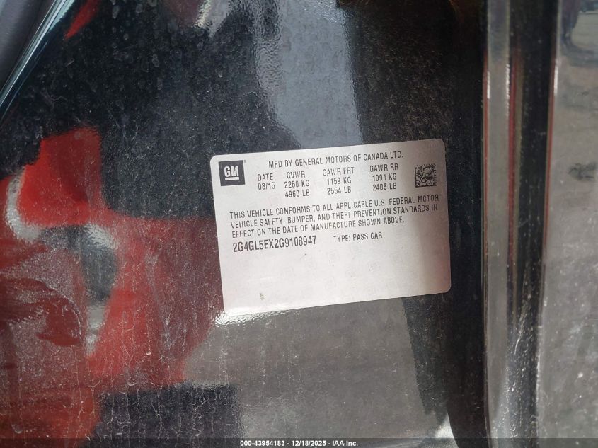 2016 Buick Regal Turbo VIN: 2G4GL5EX2G9108947 Lot: 43954183