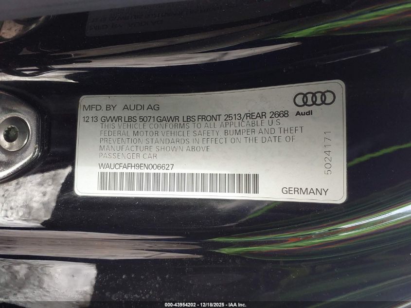2014 Audi A5 2.0T Premium VIN: WAUCFAFH9EN006627 Lot: 43954202