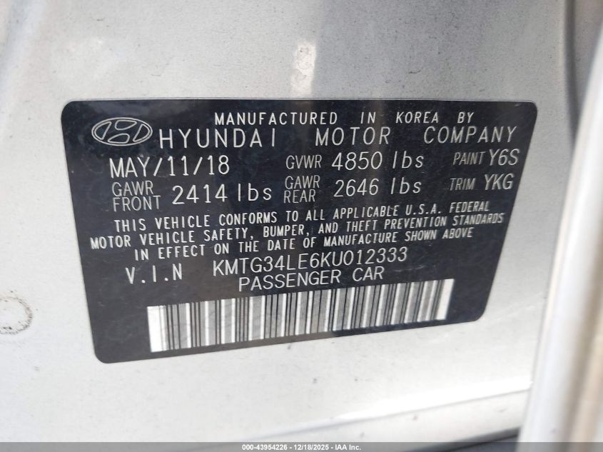 2019 Genesis G70 3.3T Advanced VIN: KMTG34LE6KU012333 Lot: 43954226