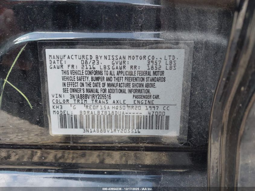 2024 Nissan Sentra S VIN: 3N1AB8BV1RY205516 Lot: 43954236