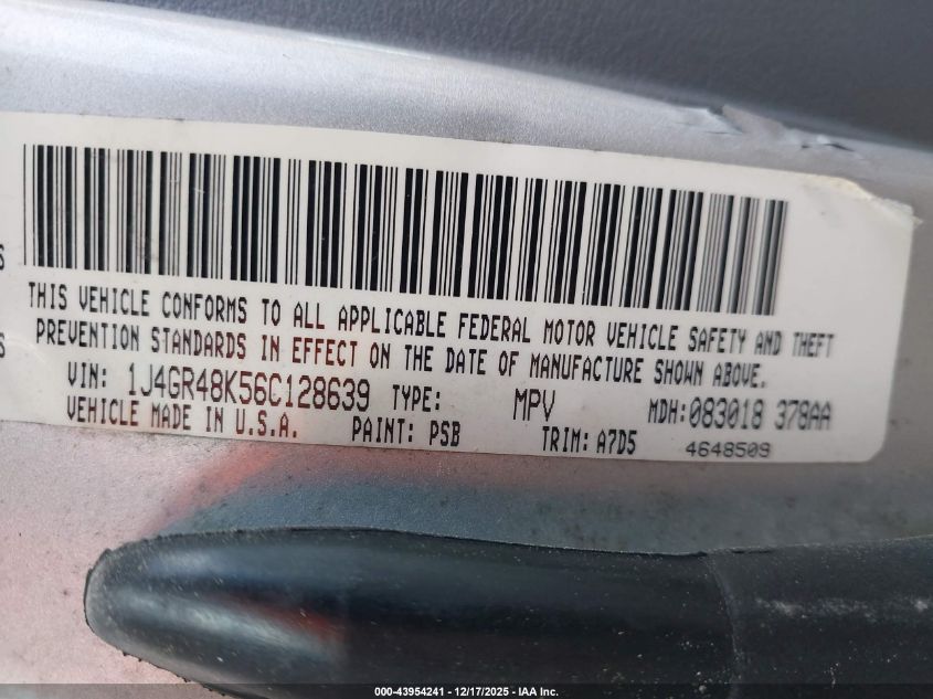 2006 Jeep Grand Cherokee Laredo VIN: 1J4GR48K56C128639 Lot: 43954241