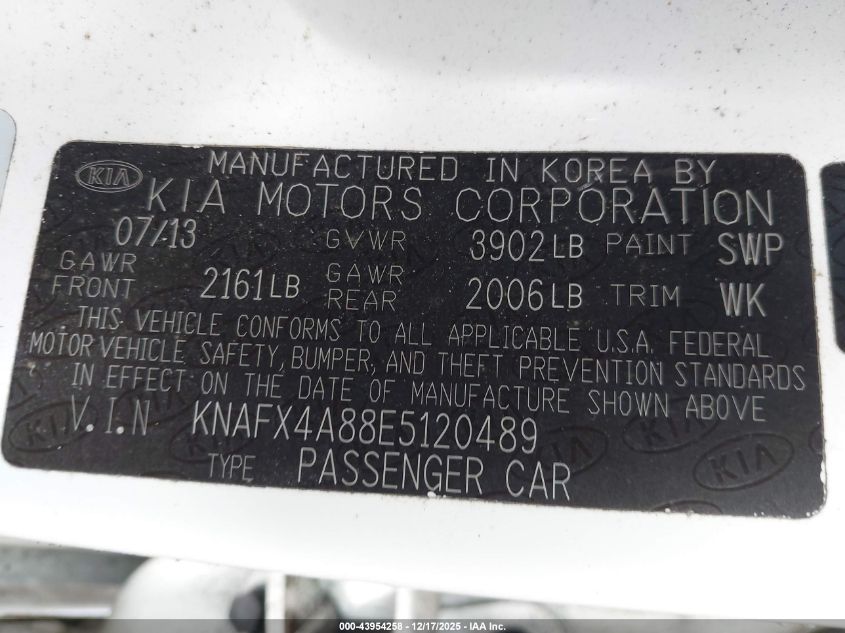 2014 Kia Forte Ex VIN: KNAFX4A88E5120489 Lot: 43954258