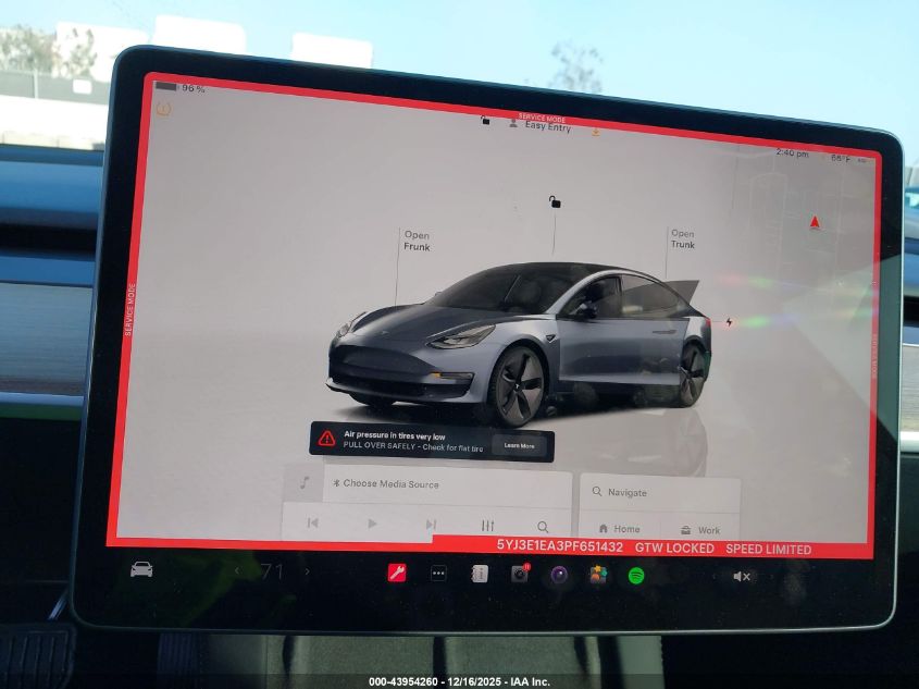 2023 Tesla Model 3 Rear-Wheel Drive VIN: 5YJ3E1EA3PF651432 Lot: 43954260