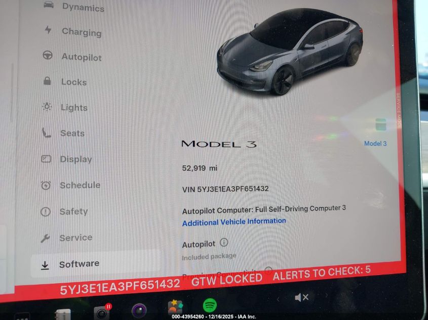 2023 Tesla Model 3 Rear-Wheel Drive VIN: 5YJ3E1EA3PF651432 Lot: 43954260