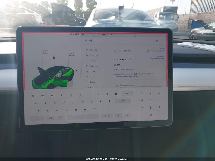 2023 Tesla Model 3 Rear-Wheel Drive VIN: 5YJ3E1EA3PF650815 Lot: 43954262