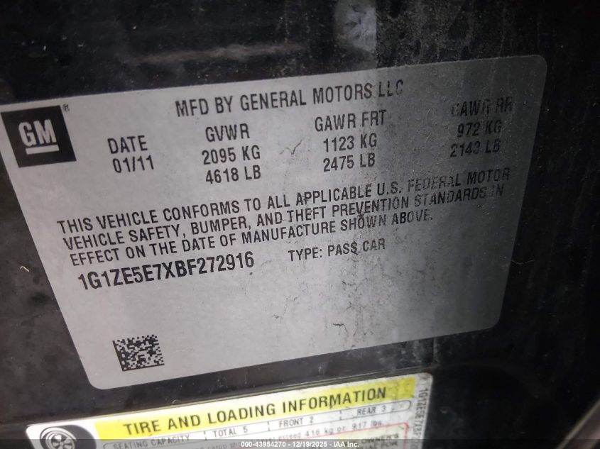 2011 Chevrolet Malibu Ltz VIN: 1G1ZE5E7XBF272916 Lot: 43954270