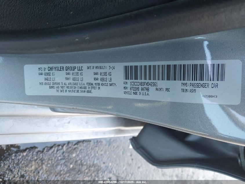 2015 Chrysler 200 Limited VIN: 1C3CCCAB3FN542361 Lot: 43954296