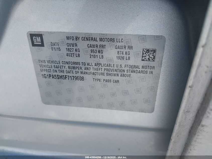 2015 Chevrolet Cruze Ls Auto VIN: 1G1PA5SH5F7179608 Lot: 43954298