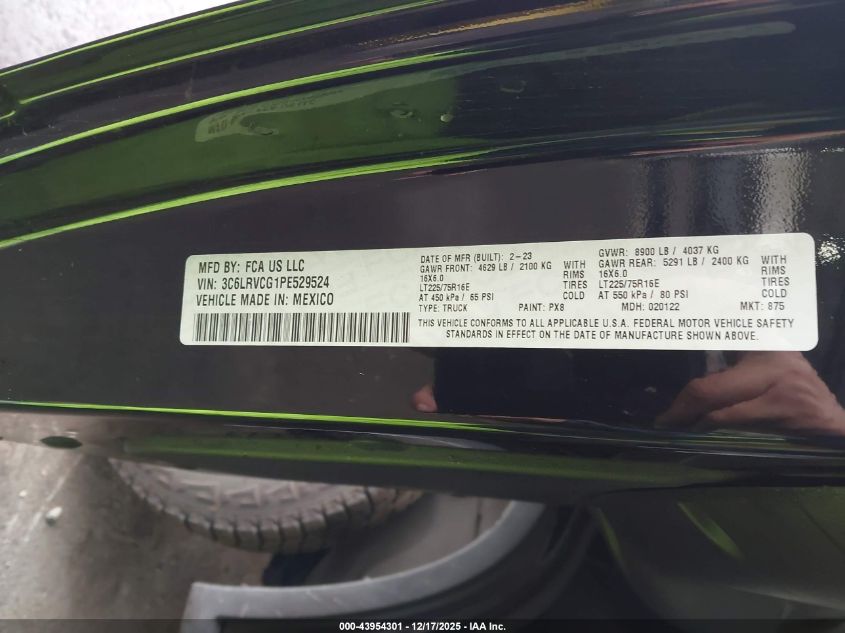 2023 Ram Promaster 2500 High Roof 136 Wb VIN: 3C6LRVCG1PE529524 Lot: 43954301