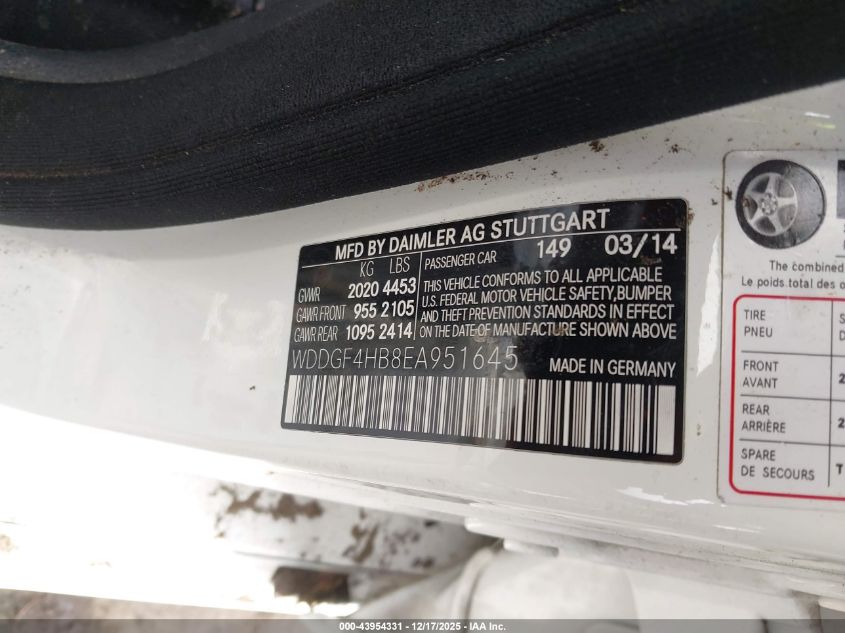 2014 Mercedes-Benz C-Class C 250 Sport VIN: WDDGF4HB8EA951645 Lot: 43954331