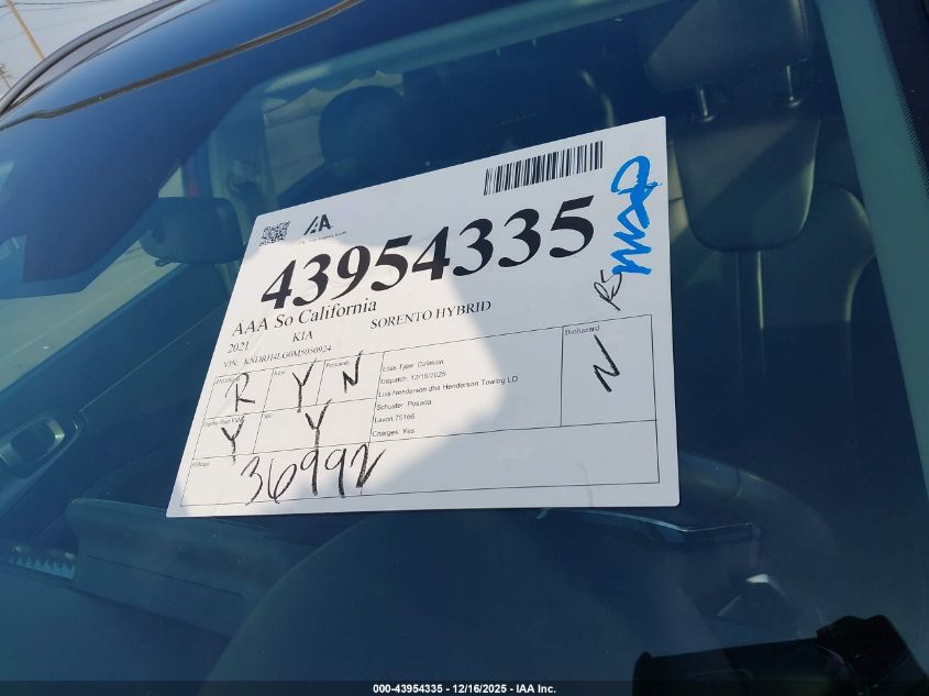 2021 Kia Sorento Hybrid Ex VIN: KNDRH4LG0M5050924 Lot: 43954335