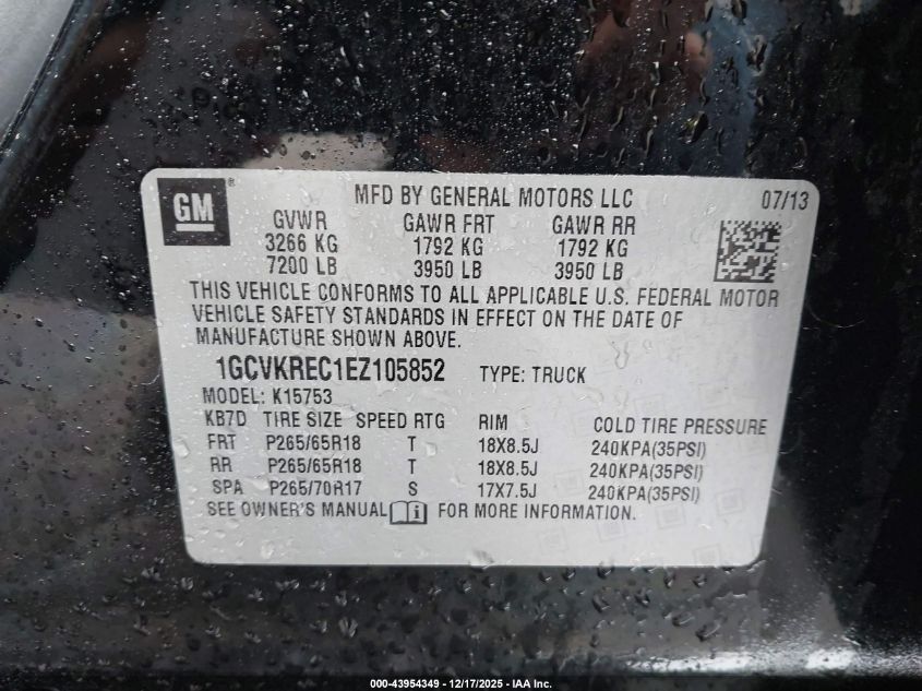 2014 Chevrolet Silverado 1500 1Lt VIN: 1GCVKREC1EZ105852 Lot: 43954349