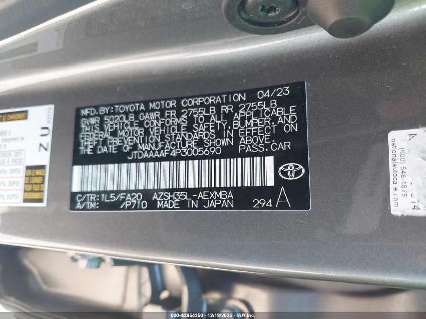 2023 Toyota Crown Xle VIN: JTDAAAAF4P3005690 Lot: 43954350