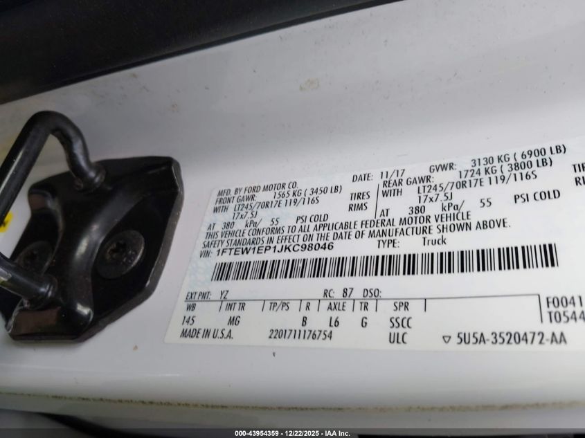 2018 Ford F-150 Xlt VIN: 1FTEW1EP1JKC98046 Lot: 43954359