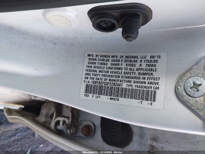 2015 Honda Civic Lx VIN: 19XFB2F53FE292441 Lot: 43954372
