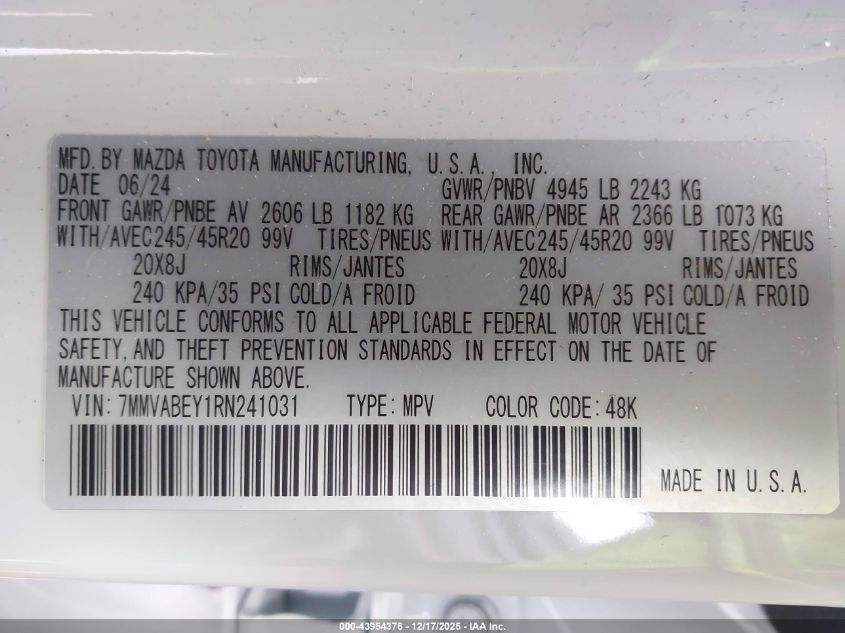 2024 Mazda Cx-50 2.5 Turbo Premium Plus VIN: 7MMVABEY1RN241031 Lot: 43954376