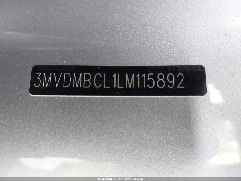 2020 Mazda Cx-30 Select Package VIN: 3MVDMBCL1LM115892 Lot: 43954387