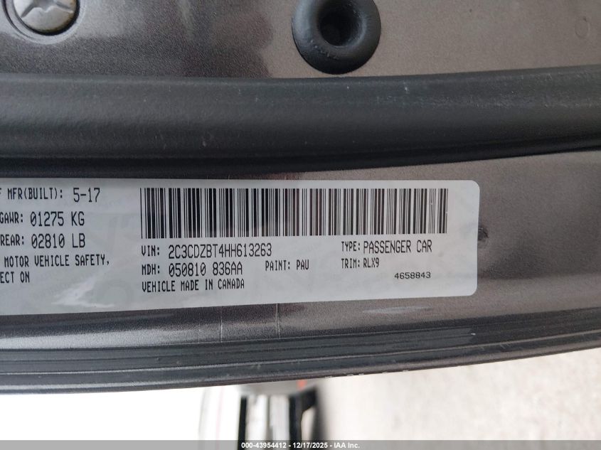 2017 Dodge Challenger R/T Plus VIN: 2C3CDZBT4HH613263 Lot: 43954412