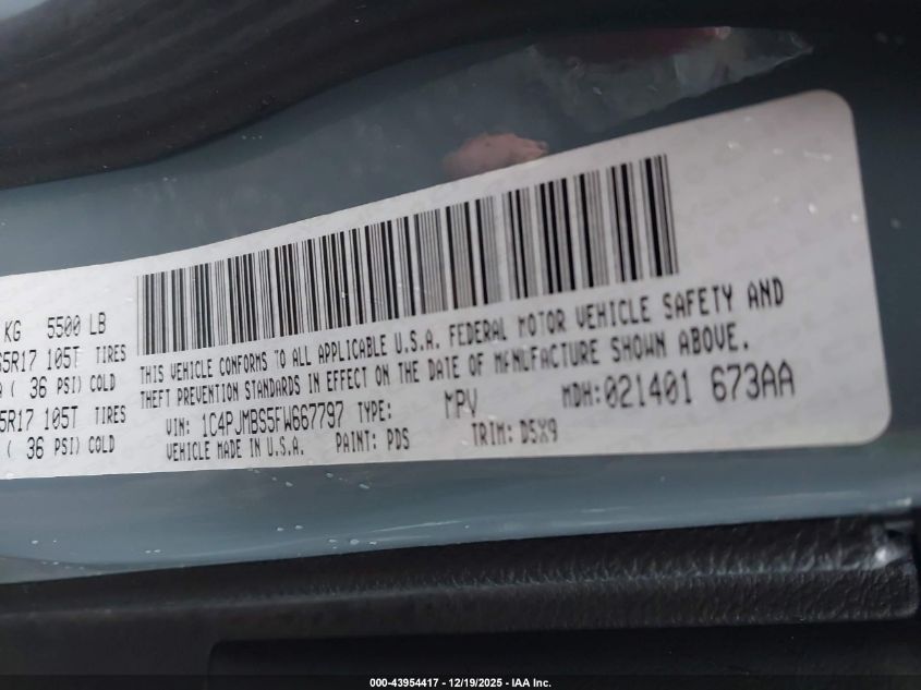 2015 Jeep Cherokee Trailhawk VIN: 1C4PJMBS5FW667797 Lot: 43954417