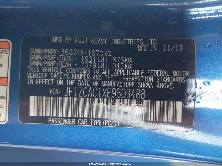 2014 Subaru Brz Limited VIN: JF1ZCAC1XE9603488 Lot: 43954439