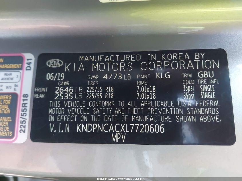 2020 Kia Sportage Ex VIN: KNDPNCACXL7720606 Lot: 43954457