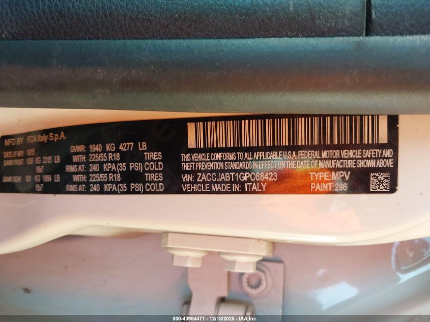 2016 Jeep Renegade 75Th Anniversary VIN: ZACCJABT1GPC68423 Lot: 43954471