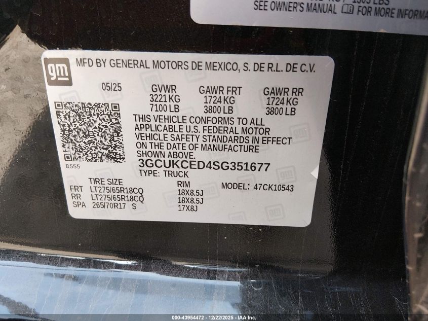 2025 Chevrolet Silverado 1500 4Wd Short Bed Custom Trail Boss VIN: 3GCUKCED4SG351677 Lot: 43954472