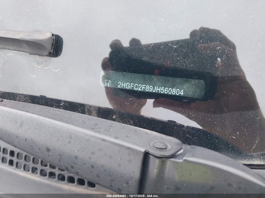 2018 Honda Civic Ex VIN: 2HGFC2F89JH560804 Lot: 43954491