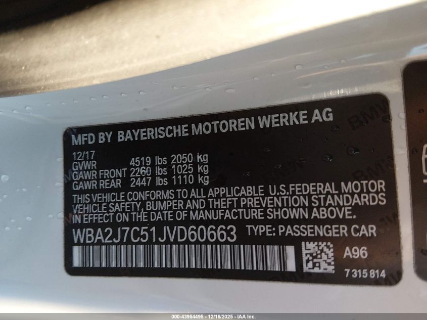 2018 BMW M240I xDrive VIN: WBA2J7C51JVD60663 Lot: 43954495