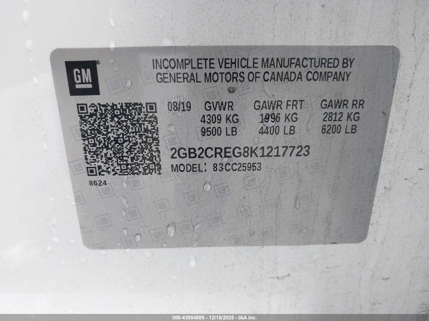 2019 Chevrolet Silverado 2500Hd Wt VIN: 2GB2CREG8K1217723 Lot: 43954505