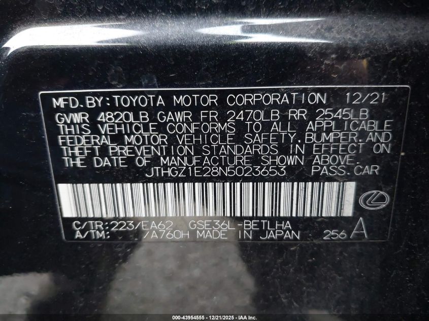 2022 Lexus Is 350 F Sport VIN: JTHGZ1E28N5023653 Lot: 43954555