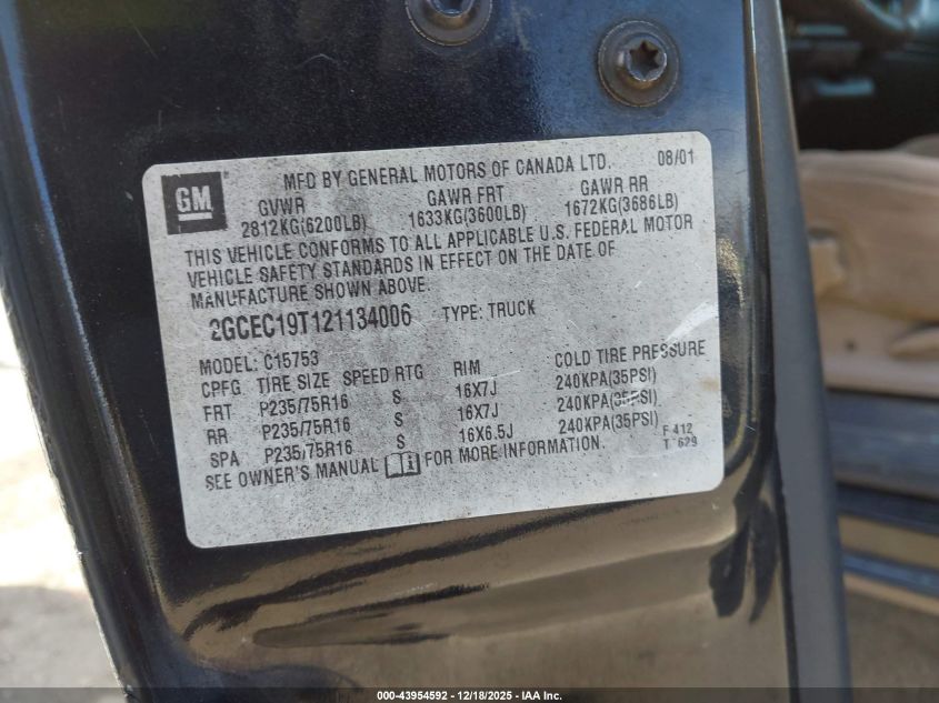 2002 Chevrolet Silverado 1500 Ls VIN: 2GCEC19T121134006 Lot: 43954592
