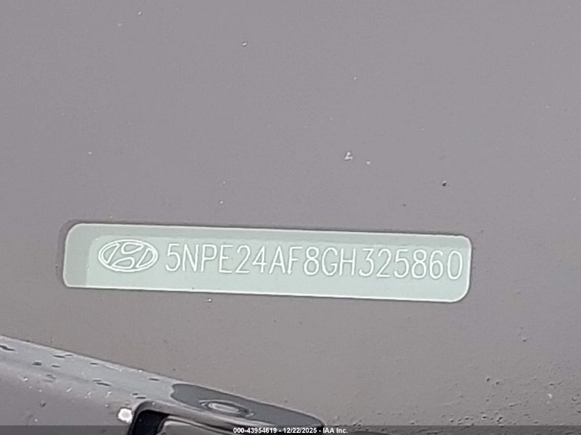 2016 Hyundai Sonata Se VIN: 5NPE24AF8GH325860 Lot: 43954619