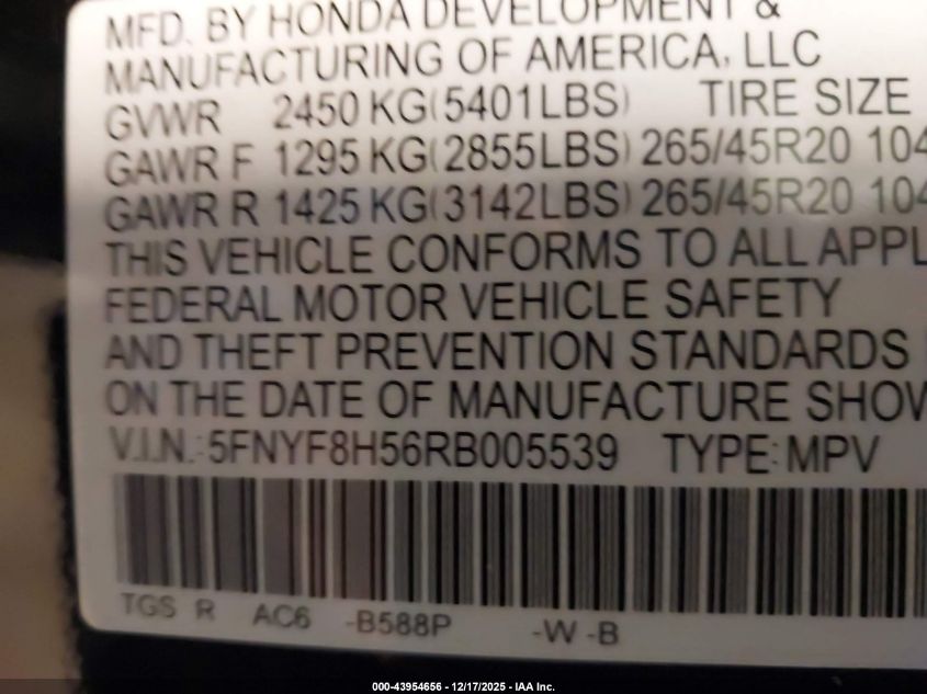 2024 Honda Passport Awd Ex-L VIN: 5FNYF8H56RB005539 Lot: 43954656