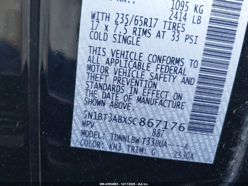 2025 Nissan Rogue S Intelligent Awd VIN: 5N1BT3ABXSC867176 Lot: 43954663