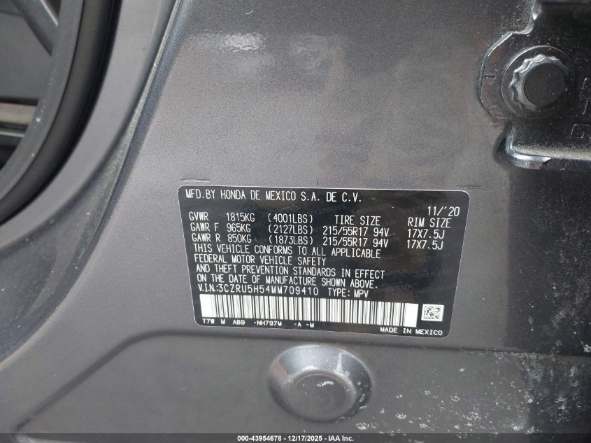 2021 Honda Hr-V 2Wd Ex VIN: 3CZRU5H54MM709410 Lot: 43954678