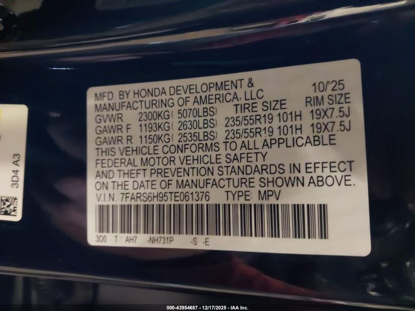 2026 Honda Cr-V Hybrid Awd Sport Touring VIN: 7FARS6H95TE061376 Lot: 43954687