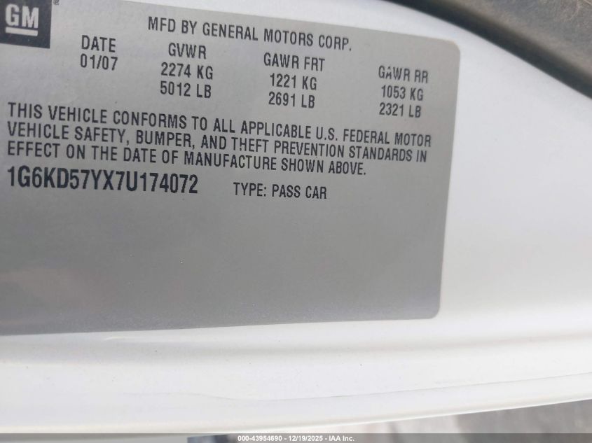 2007 Cadillac Dts Luxury I VIN: 1G6KD57YX7U174072 Lot: 43954690