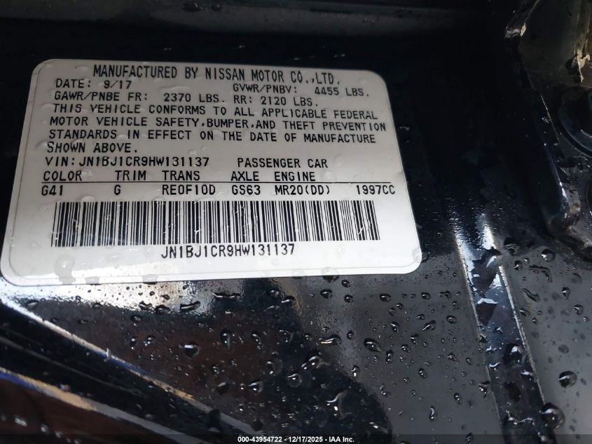 2017 Nissan Rogue Sport Sv VIN: JN1BJ1CR9HW131137 Lot: 43954722