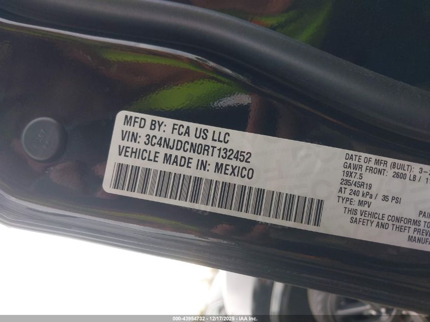 2024 Jeep Compass Limited 4X4 VIN: 3C4NJDCN0RT132452 Lot: 43954732