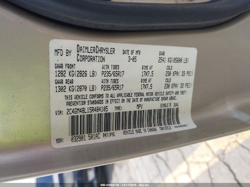 2005 Chrysler Pacifica VIN: 2C4GM48L15R484105 Lot: 43954738