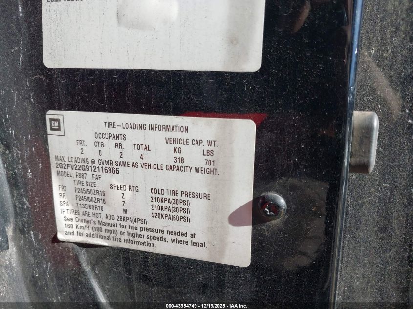 2001 Pontiac Firebird Formula VIN: 2G2FV22G912116366 Lot: 43954749