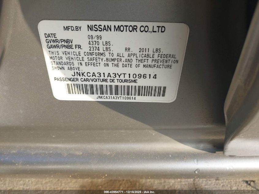 2000 Infiniti I30 Luxury/Touring VIN: JNKCA31A3YT109614 Lot: 43954771